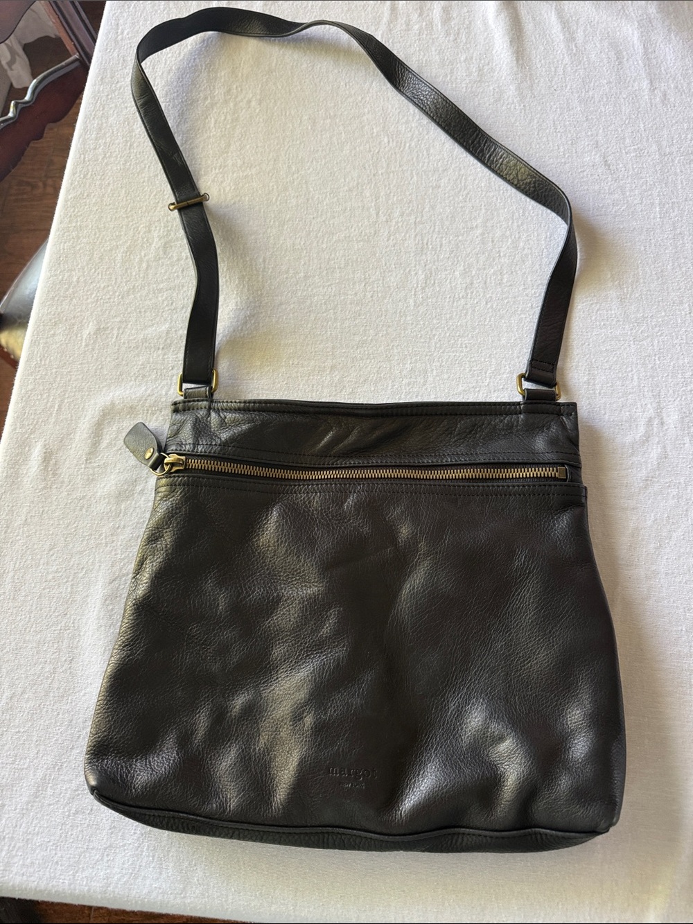 margot Black Leather Tote with Embossed Logo